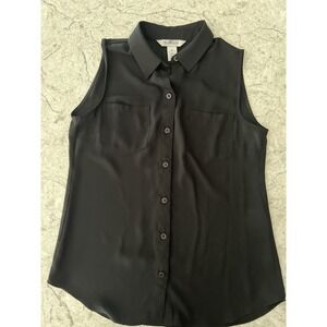 White House Black Market Sleeveless Collared Button Down Shirt - Black - Size 00
